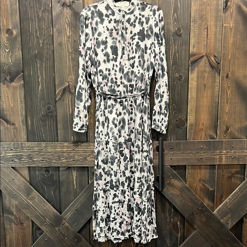 Anthropologie Cloth & Stone Midi Dress S Animal Print Grey Neutral Boho Relaxed